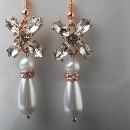 Rose Gold Bridal Earrings, Rose Gold Pearl..