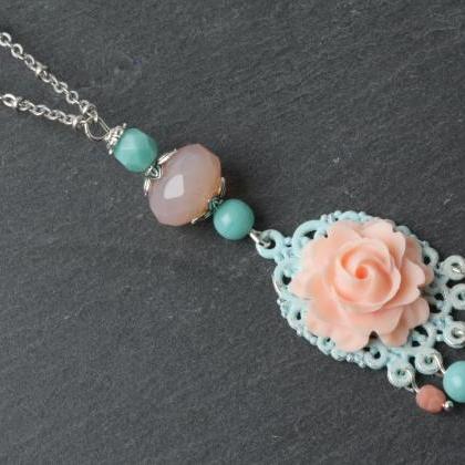 Long Necklace-shabby Chic Necklace-flower Necklace..