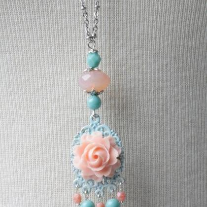 Long Necklace-shabby Chic Necklace-flower Necklace..