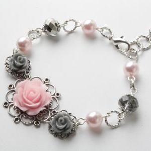 Vintage Style Flower Bracelet - Shabby Chic..