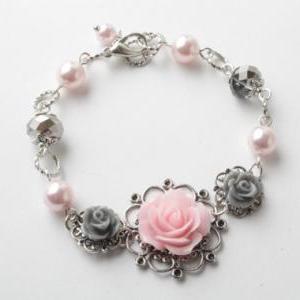 Vintage Style Flower Bracelet - Shabby Chic..