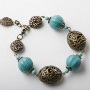Bracelet -turquoise And Antique Brass Bracelet -..