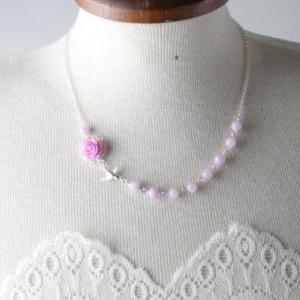 Purple Rose Bird Necklace - Delicate Necklace -..