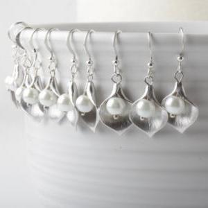 Bridesmaid Earrings - Silver Calla Lily Earrings..