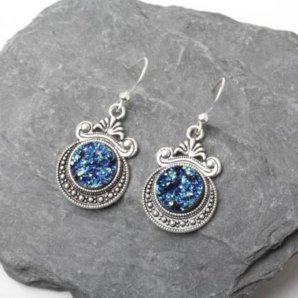 Blue Druzy Earrings - Druzy Style Earrings - Faux..