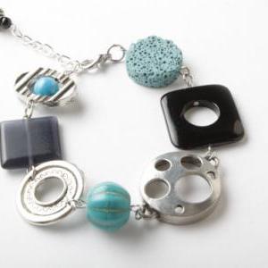 Black And Blue Bracelet - Chunky Bracelet - Modern..