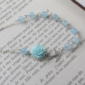 Blue Rose And Bird Necklace - Blue Bird Necklace -..