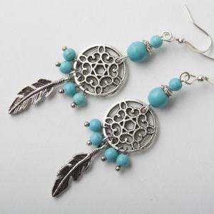 Dreamcatcher Earrings - Turquoise Earrings -..