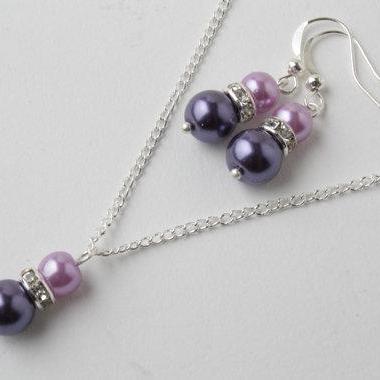 Bridesmaid Jewelry Set - Dark Purple And Lilac -..