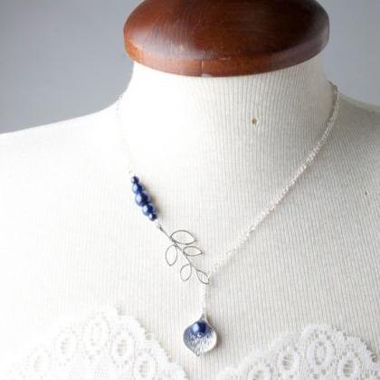 Navy Blue Calla Lily Bracelet, Wedding Jewelry,..