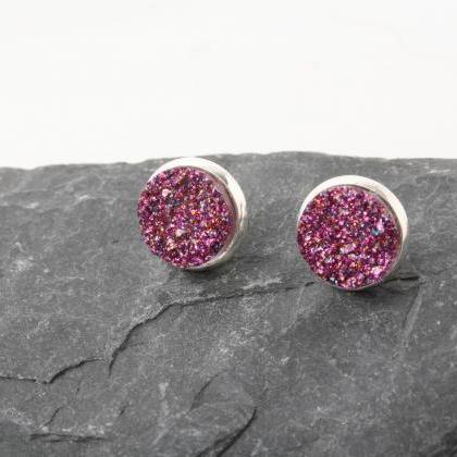 Pink Druzy Stud Earrings - Druzy Style Earrings -..