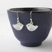silver birds earrings - silver wire - birds dangles - birds earrings- bird jewelry - silver sparrows