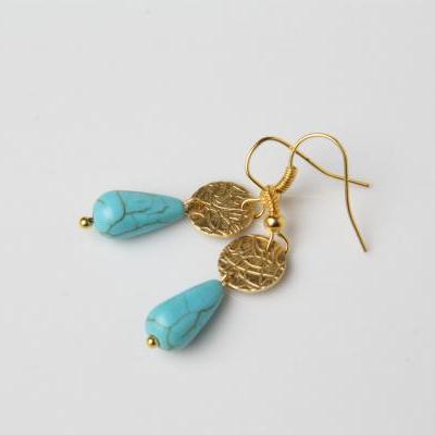 Dainty Turquoise Earrings, Delicate Turquoise Drop Earrings, Turquoise Jewelry, Turquoise and Gold, Made in Canada, gypsy earrings, gift