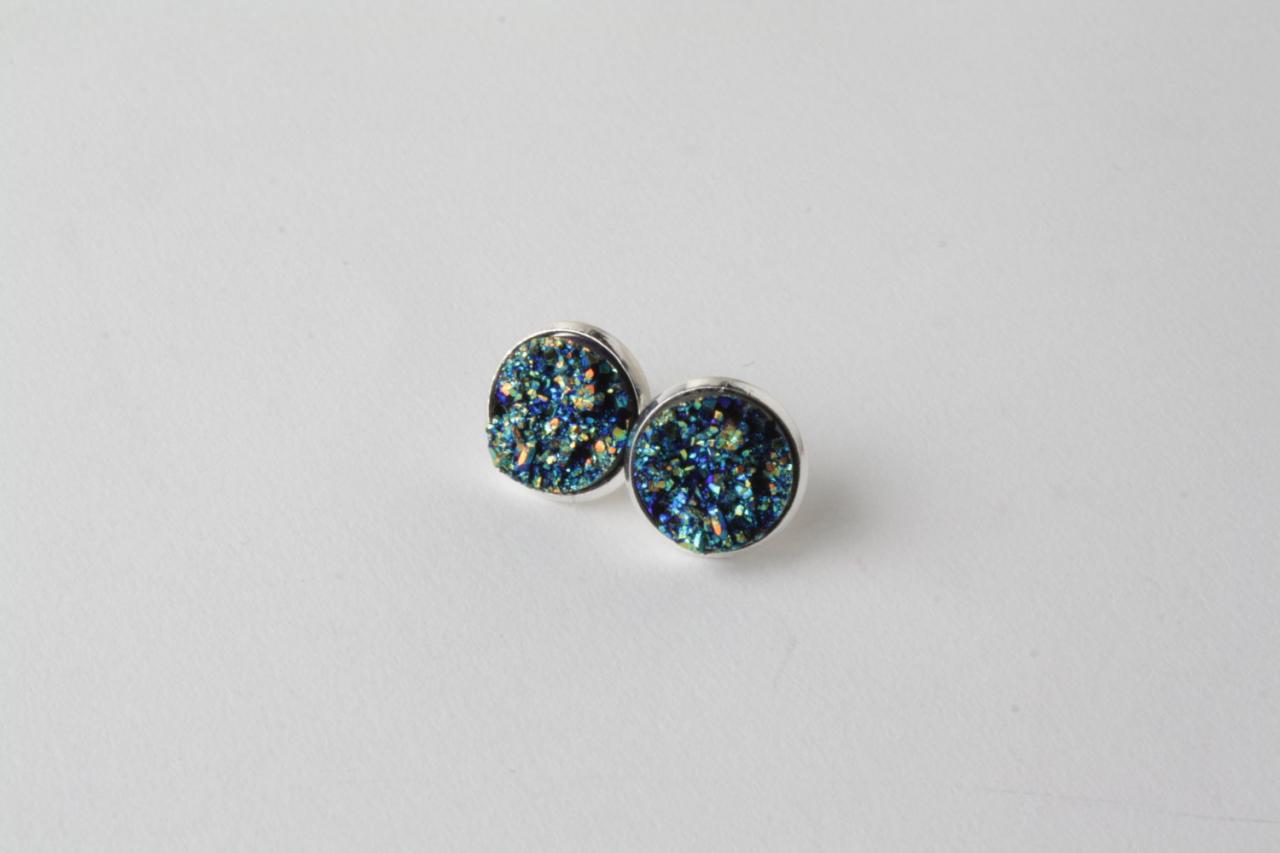 Druzy Stud Earrings - Druzy Style Earrings - Faux Druzy Earrings - Sparkly Earrings - Druzy Post Earrings - Blue Druzy Earrings - Blue Druzy