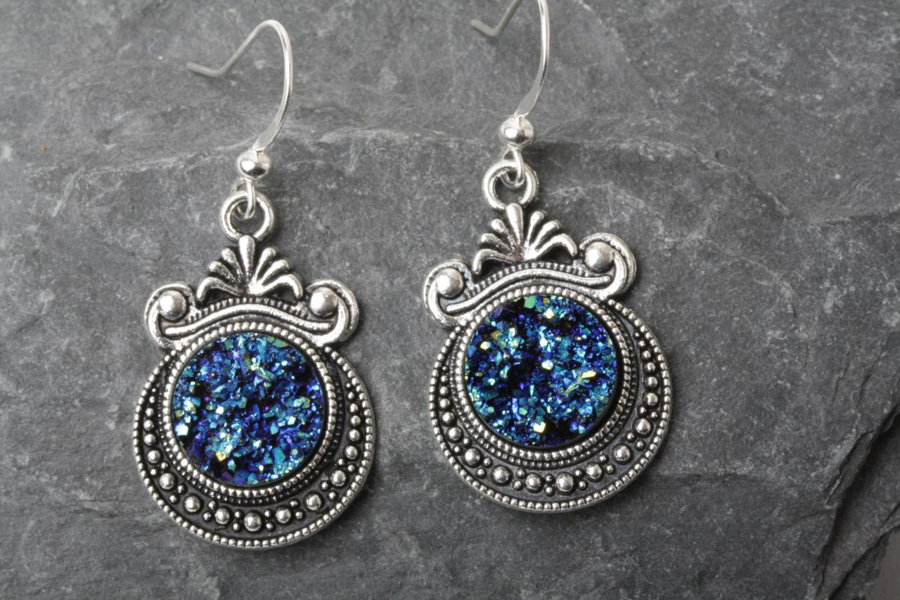 Blue Druzy Earrings - Druzy Style Earrings - Faux Druzy Earrings -druzy Dangles - Sparkly Earrings - Druzy Earrings -blue Druzy - Canada