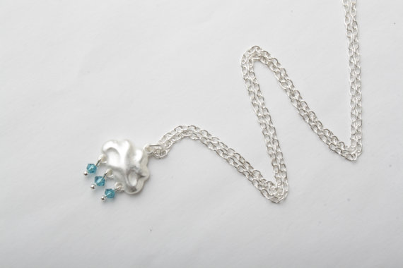 Silver Cloud Necklace - Blue Rain Drops - Rain Cloud Necklace - Swarovski Crystals - Delicate Necklace - Cloud Jewelry - Made In Canada