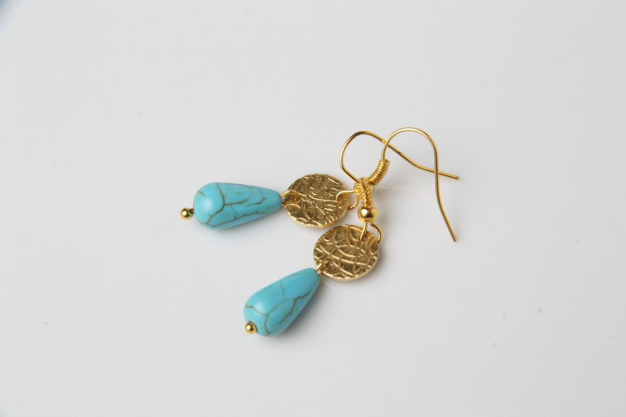 Dainty Turquoise Earrings, Delicate Turquoise Drop Earrings, Turquoise Jewelry, Turquoise and Gold, Made in Canada, gypsy earrings, gift