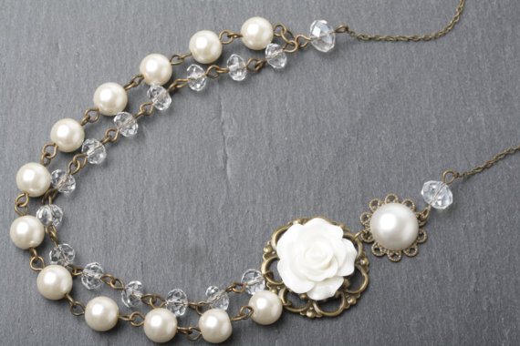 Bridal Necklace, Multi Strand Wedding Necklace, Bride Jewelry, Ivory ...