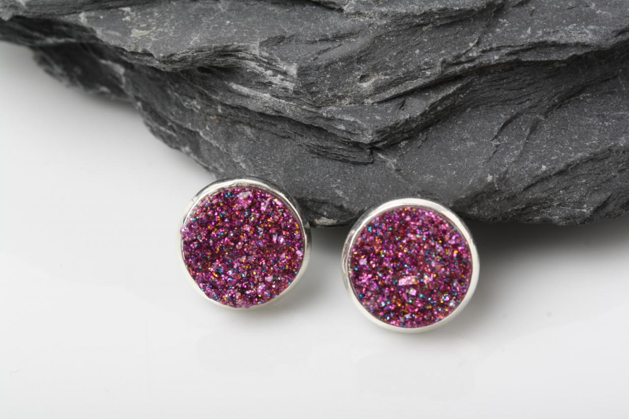 Pink Druzy Stud Earrings - Druzy Style Earrings - Faux Druzy Earrings - Pink Sparkly Earrings - Druzy Post Earrings - Pink Druzy Earrings - Blue